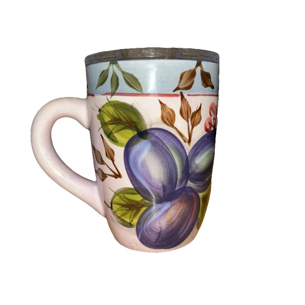 Herritage Mint Black Forest Fruits Coffee Mug Hand Painted Plums Green Leaves